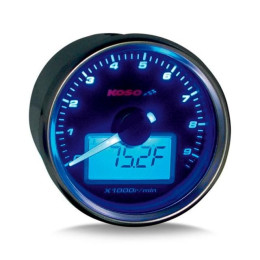 Tacómetro KOSO GP-Style 55 II redondo/Cromado d=55x57mm 0-9000 RPM - Display Preto/Luz Azul